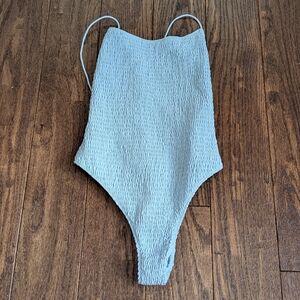 Sarah's Day X White Fox Swim Blue Venus Smocked One Piece Swimsuit Medium